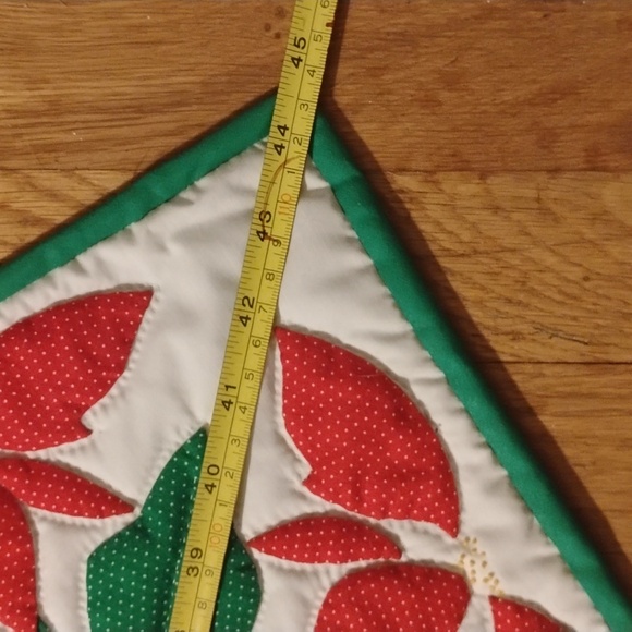 Hand Quilted Bird, Hearts, Bows Christmas Tree Skirt Red n Green - Picture 12 of 13